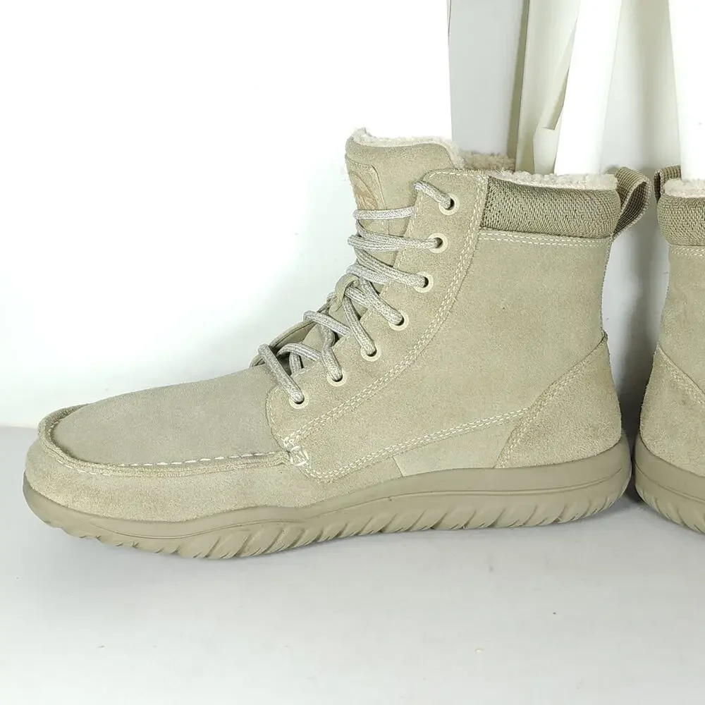LEMS Telluride Men's US 12 Limestone Suede Faux Fur Collar Lace-up Winter Boots